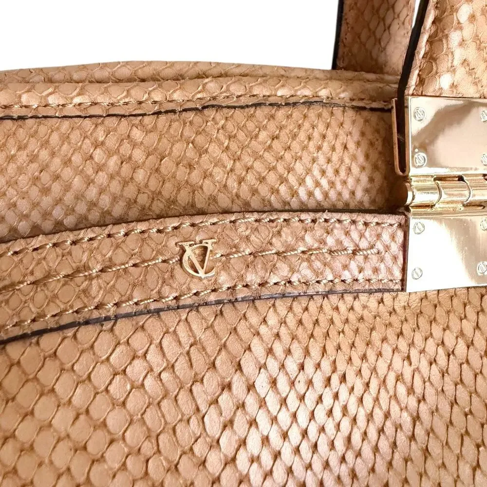 VC Signature Anna Satchel Handbag Mica Camel Embossed Leather Top Handle NEW